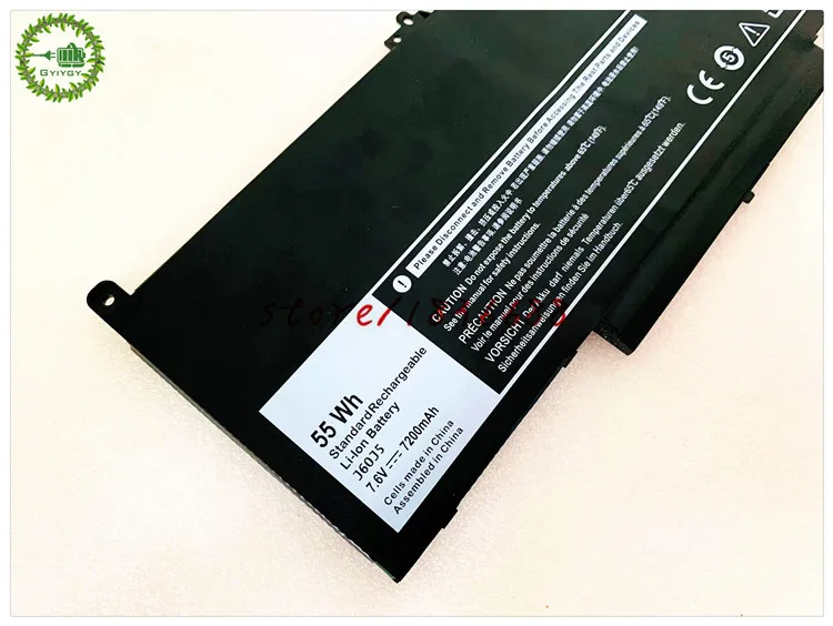 GYIYGY 7,6 V 7200 мА/ч, 55Wh J60J5 ноутбук Батарея MC34Y 242WD 1W2Y2 J60J5 для Dell Latitude E7270 E7470