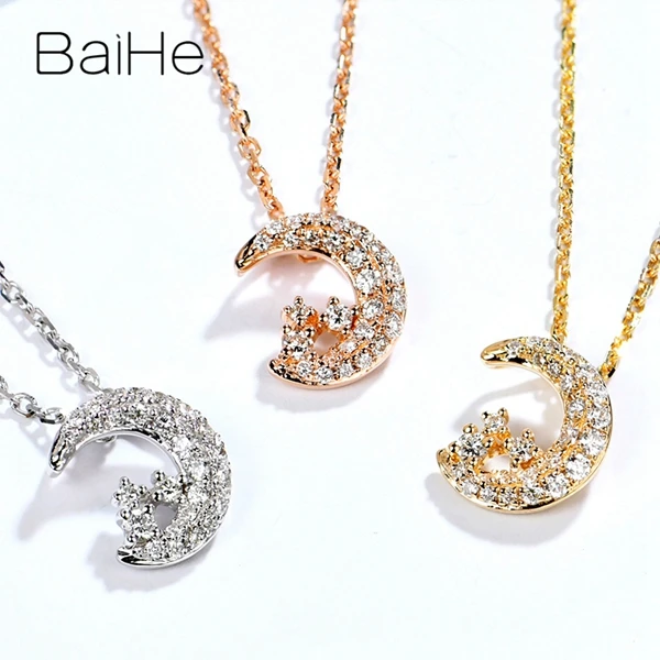 BAIHE Solid 18K белое золото Сертифицированный 0.15ct круглый натуральные Алмазы обручальные модные ювелирные изделия Подарочные ожерелья