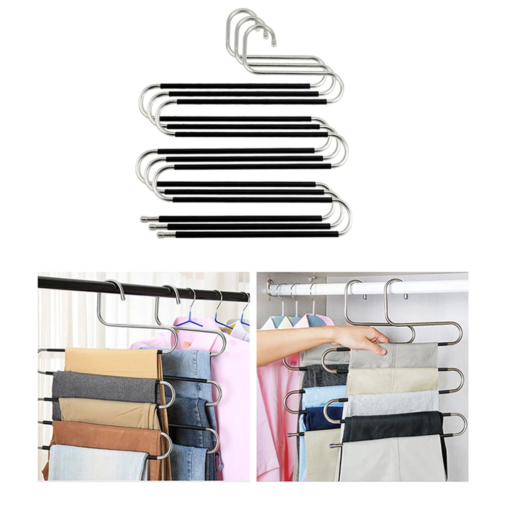 Stainless Steel Racks S Shape Trousers Hanger Laundry Storage Organization Household Accessories Supplies