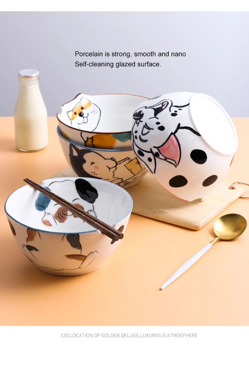 Керамическая миска Jingdezhen в форме животного из мультфильма, миска для супа, миска для риса, дизайн, палочки для еды, вилка, круглая глубокая миска