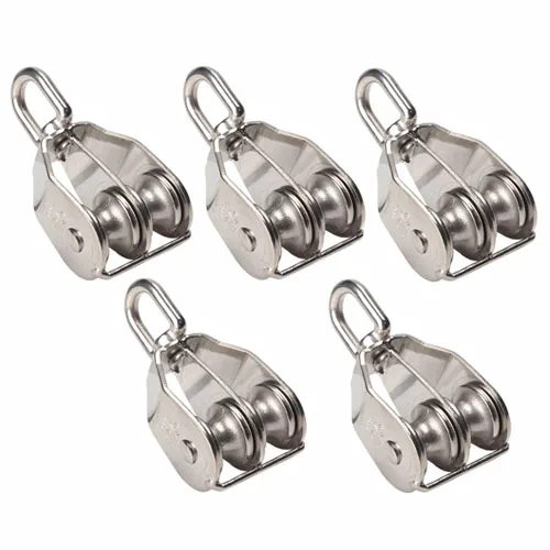 

304 Stainless Steel M25 Durable Swivel Double Sheave Wire Rope Pulley Block Chain Traction Wheel 1-5Pcs