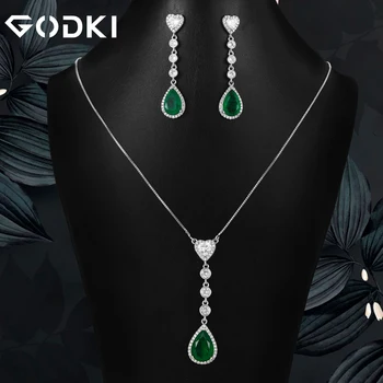 

Luxury Brazilian Green Jewelry Set For Women Wedding Cubic Zirconia Choker Necklace Earring Set Dubai Bridal Jewelry Sets