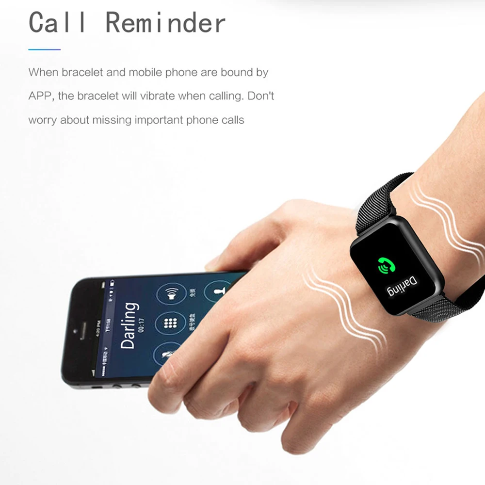 P68 touch screen bracelet heart rate monitor blood pressure smart watch Men fitness tracker health wristband Smart band watches