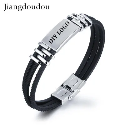 

Dropshipping Customize DIY LOGO Laser Titanium Steel Punk Rock Bracelets for Men Engrave Name Black Bracelets Jewelry Gifts