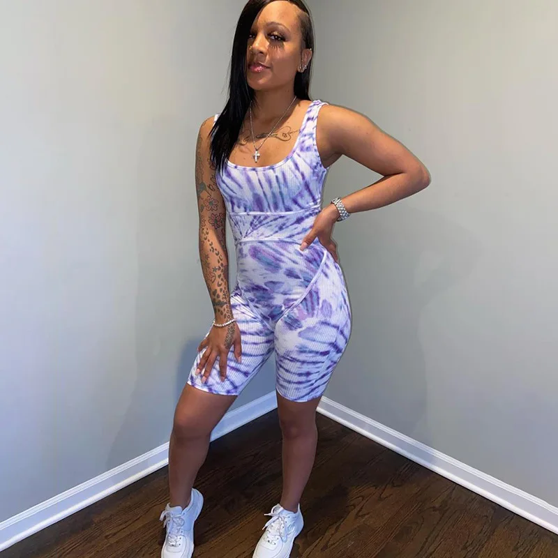 Printed Women High Waist Tank Tops Rompers Playsuits Fitness Suit Sports Running Jumpsuit Tracksuit Gym Sportswear Tight Workout