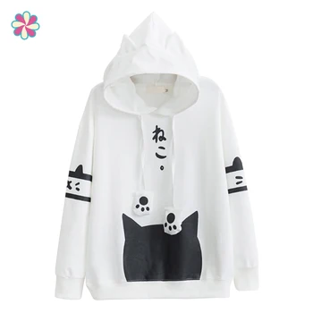 

Cat Hoodie Lolita Cute Ear Hoody Pullover Student Girls Spring School Clothes Anime Lovely Paws Tops W118/WQ