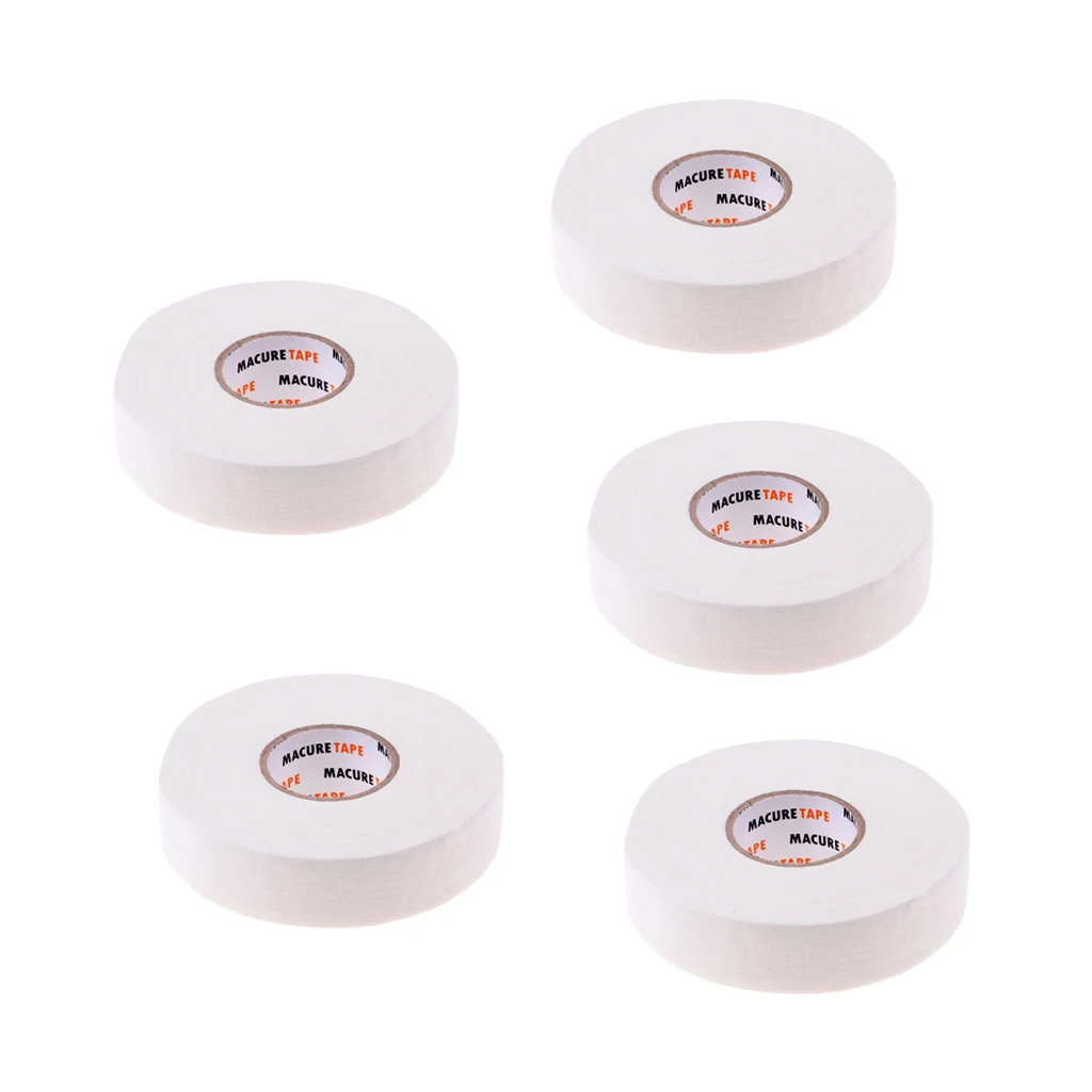 5 Roll White Cloth Hockey Tape for Hockey Stick, Water Resistant & Adhesive