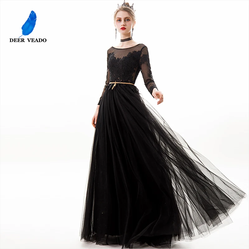 DEERVEADO сексуальное открытое вечернее платье длинное новое черное вечернее платье женские вечерние платья Robe De Soiree YS468