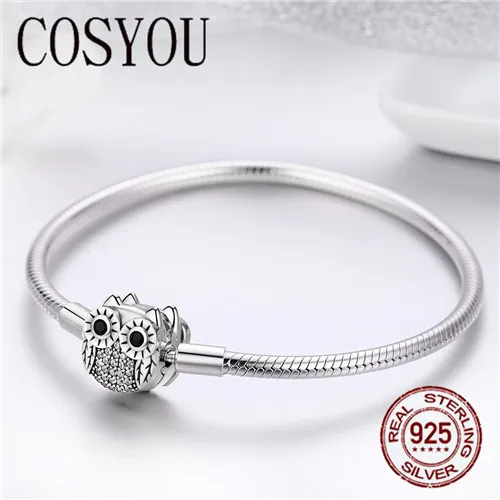 Goedkoop COSYOU Authentieke 100% 925 Sterling Zilver Schattige Dieren Uil Sluiting Vrouwen Snake Chain Armband Sterling Zilveren Sieraden S925 SCB067