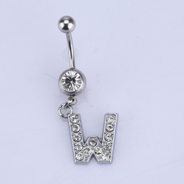 26 letter style Charming Body Piercing Crystal Rhinestone Inlaid Navel Belly Button Ring stainless steel jewelry
