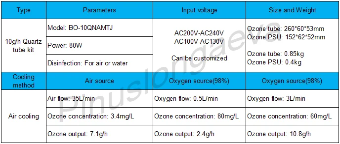 Pinuslongaeva 10 Гц/ч 10 грамм Регулируемая кварцевая трубка типа генератора озона комплект спа ванна Дезинфекция воды бутилированная вода озоновый набор