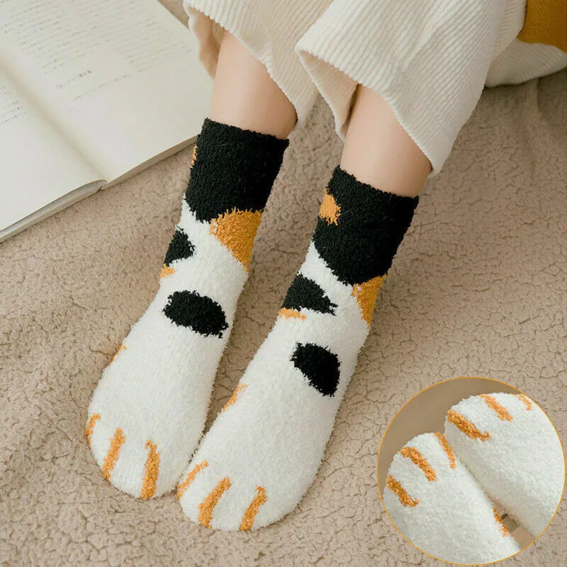 Повседневные женские носки пушистые теплые тапочки носки зима осень пушистые милые домашние носки для девочек с кошачьими лапами чулочно-носочные изделия, Лидер продаж