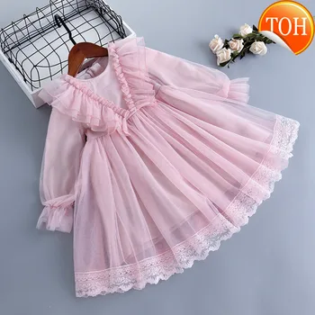 

3-7 years High quality spring girl dress 2020 new lace Chiffon flower draped ruched kid children clothing girl princess dress