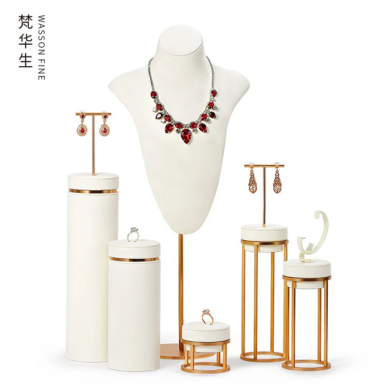 Metal jewelry display stand earrings ring necklace bracelet jewelry storage rack window display props window jewelry ring holder stand show counter cabinet display tray insert jewellery ring storage white leather presentation rack