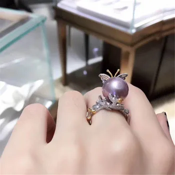 

Classic Sterling Silver 925 Adjustable Ring Accessories Women Wedding Pearl Simple Silver Zircon Ring Jewelry