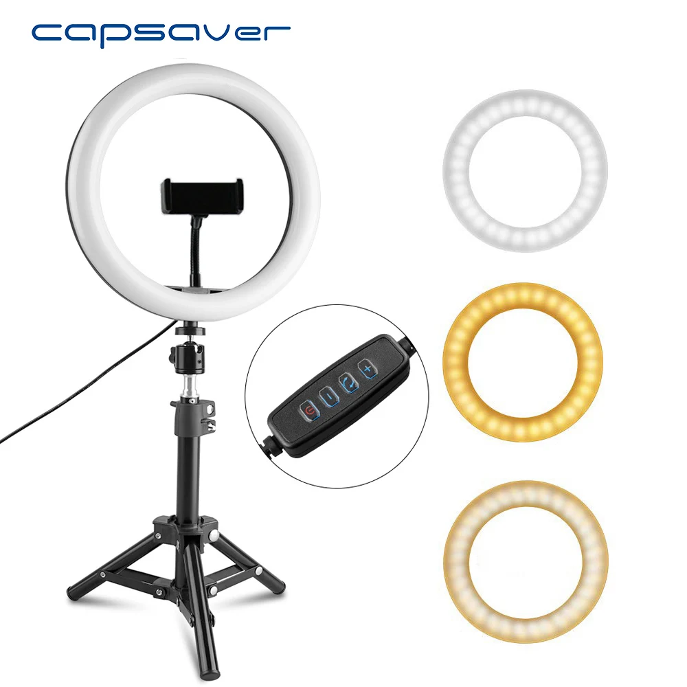  capsaver RL-10 26cm Mini LED Ring Light USB Ring Lamp Makeup Vedio Light with Phone Holder Tripod D - 4000313665025