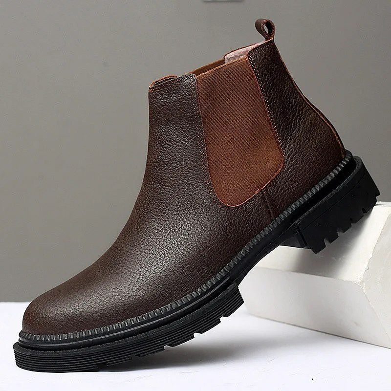 

Genuine Leather First Layer of Leather Boots Winter New Style Men Chelsea Boots England Not Lace-up Martin Boots Foot Covering p