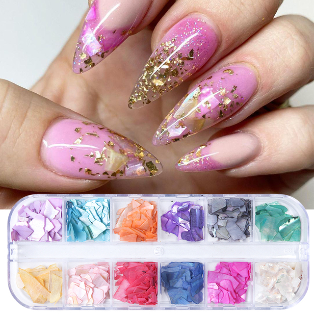 Abalone Shell Nail Art Glitter Natural Sea Shell Slices Nail Charms Flake Powders Shiny Sequins Manicure Design  FBBY