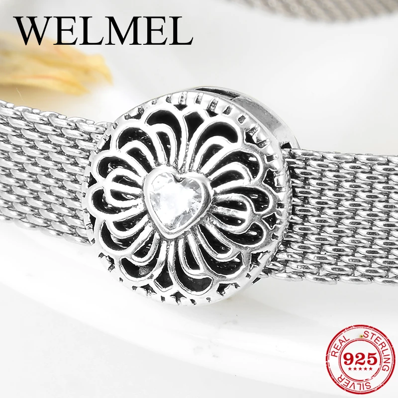 

Authentic 925 Sterling Silver Openwork Flower Clip Charm Beads Fit Reflection Bracelet DIY Original 925 Silver Fine Jewelry