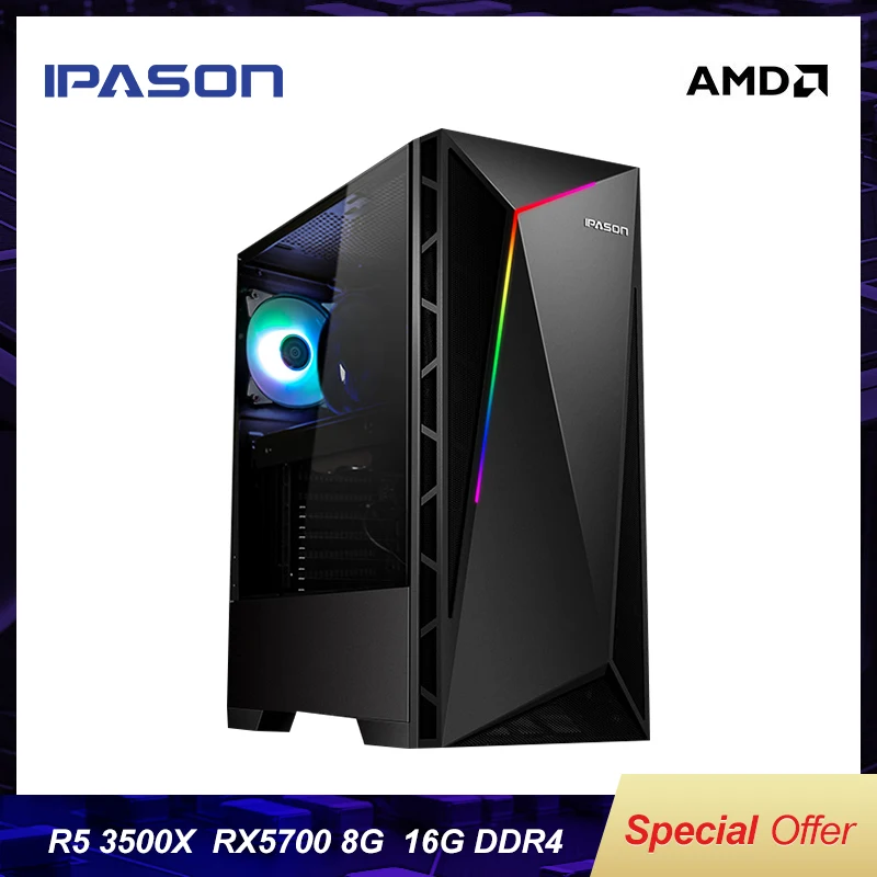IPASON Gaming PC AMD 3500X/RX5700 8G Desktop Computers 240G M.2 SSD/DDR4 16G RAM Full Set Of High-end PUBG Game Computers