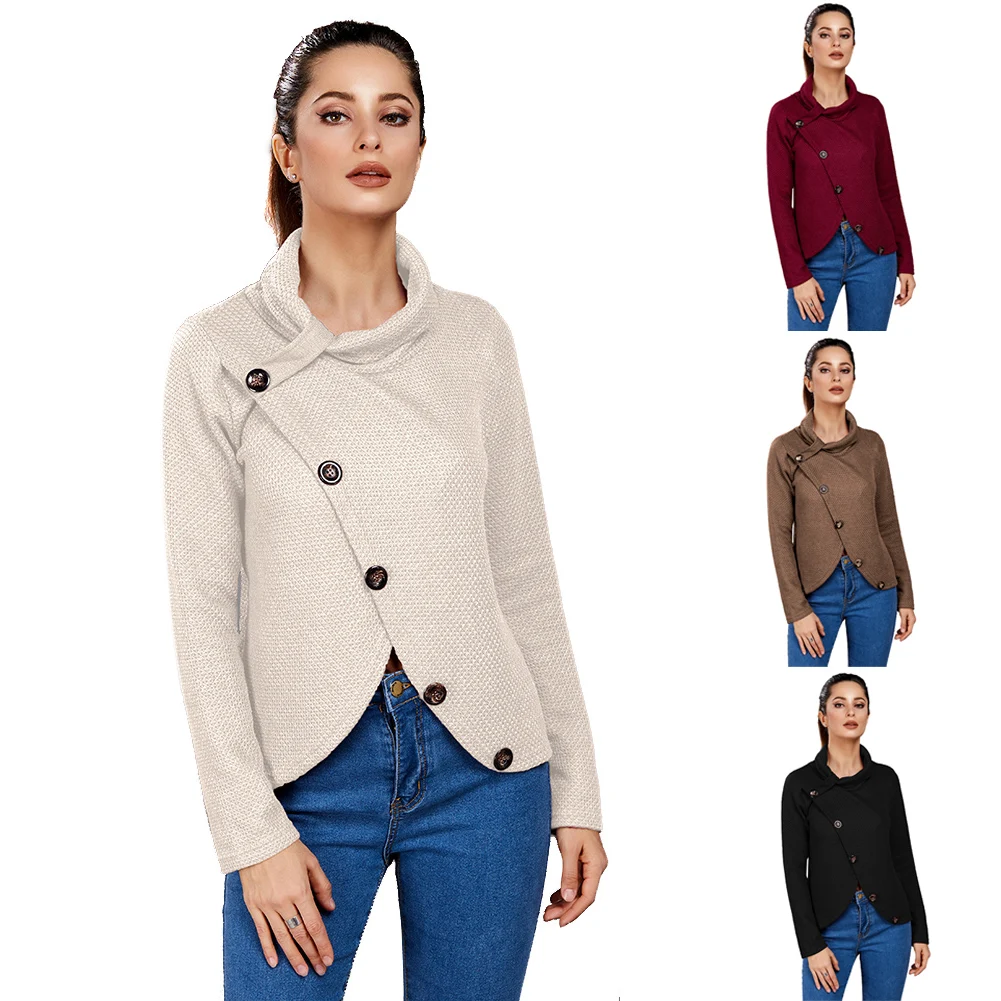 

Women's Fashion Slim Fit Winter Pullover Sweater Tilt buckle Turtle Cowl Neck with Irregular Hem Long Sleeve Wool Pullovers