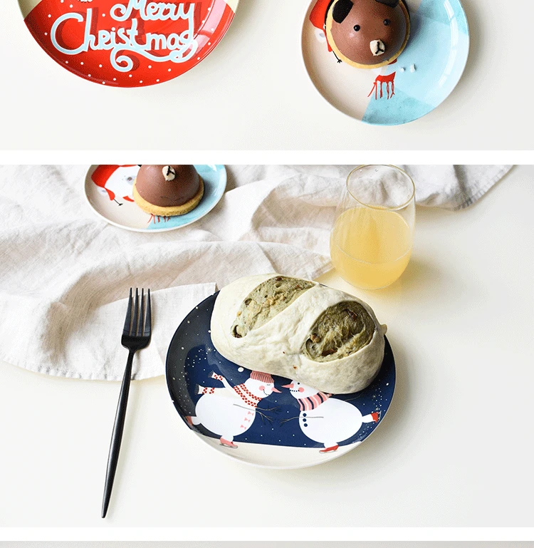 8 дюймов креативная Рождественская тарелка из костяного фарфора, тарелка для завтрака, кухни, тарелка для торта, тарелка для закуски, декоративная посуда, подарок