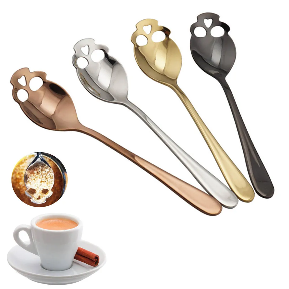

1Set 1PC Happy halloween Style Novelty Fashion Stainless Steel Skull Coffee Drink Mixing Spoon Tableware Kitchen Teaspoon L*5