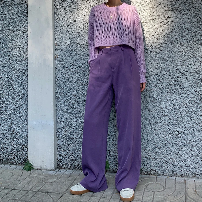 purple wide leg pants women plus size S 