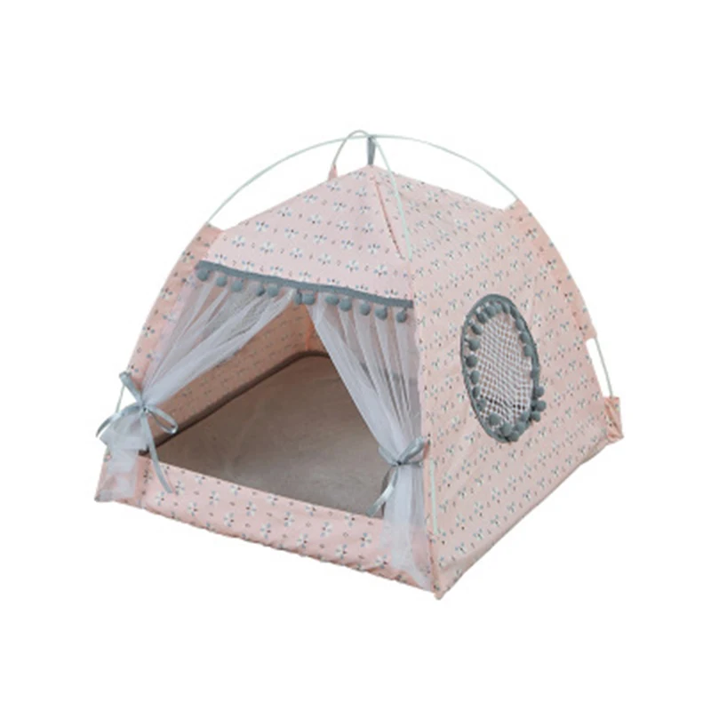 

Folding Linen Pet Kennel Dog Play House Pad Tent Puppy Cat Bed Durable Teepee AU