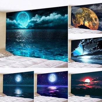 

3D Print Sea Moonsun Wall Hanging Tapestry for Bedroom Living Room Decor (150cm X 100 Cm / 150cm X 130 Cm / 200cm X 150cm)