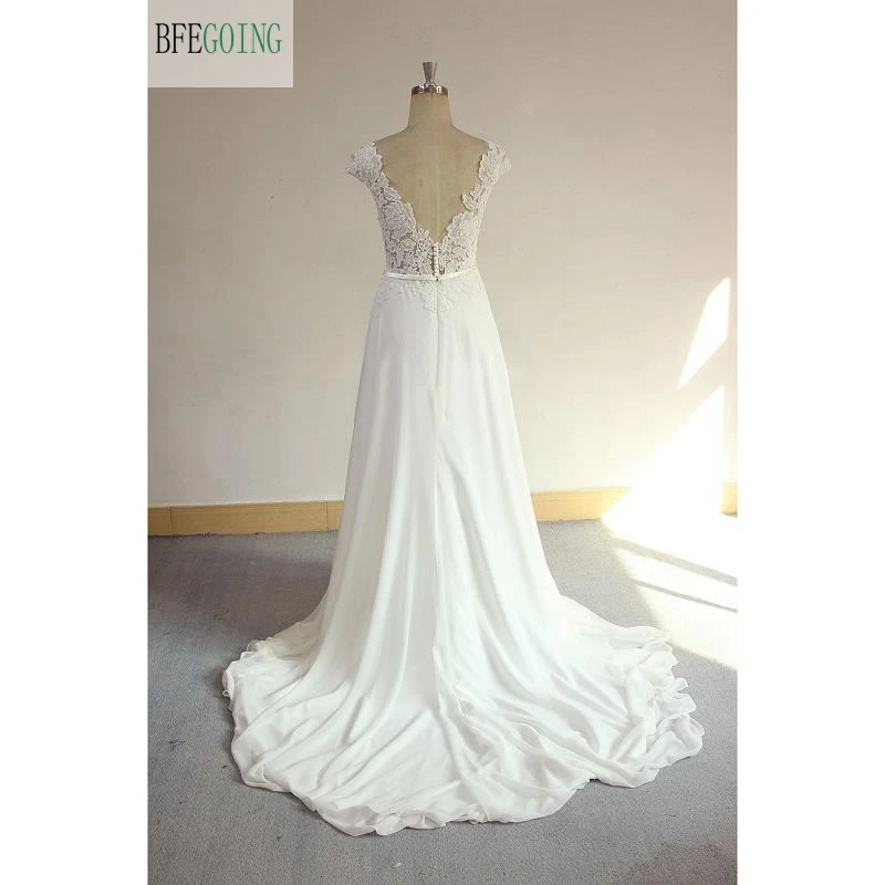Белое Кружевное шифоновое свадебное платье с v-образным вырезом и рукавами-крылышками длиной до пола, свадебное платье с длинным шлейфом на заказ