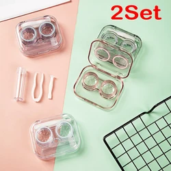 2PCS New Style Transparent Tweezers Suction Stick Container Set Portable Contact Lens Box for Women Travel Contact Lenses Case