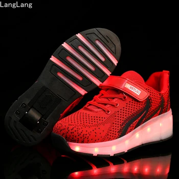 

Newest Heelys 2020 Glowing Sneakers with One Wheels Children Roller Shoes USB Charge Led Light Up Shoes Boys Girls Red
