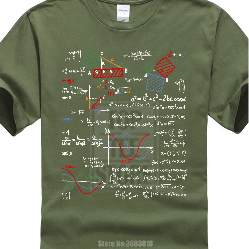 Футболка Дизайн сайт вырез лодочкой короткий рукав Математика футболка учитель формулы шпаргалка крутая Geek Nerd футболка мужские футболки 010691 - Цвет: Армейский зеленый