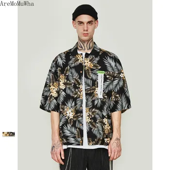 

AreMoMuWha 2019 Summer New European and American Street Brand High Street Retro Flower Digital Printing Loose Men's Shirt QX1187