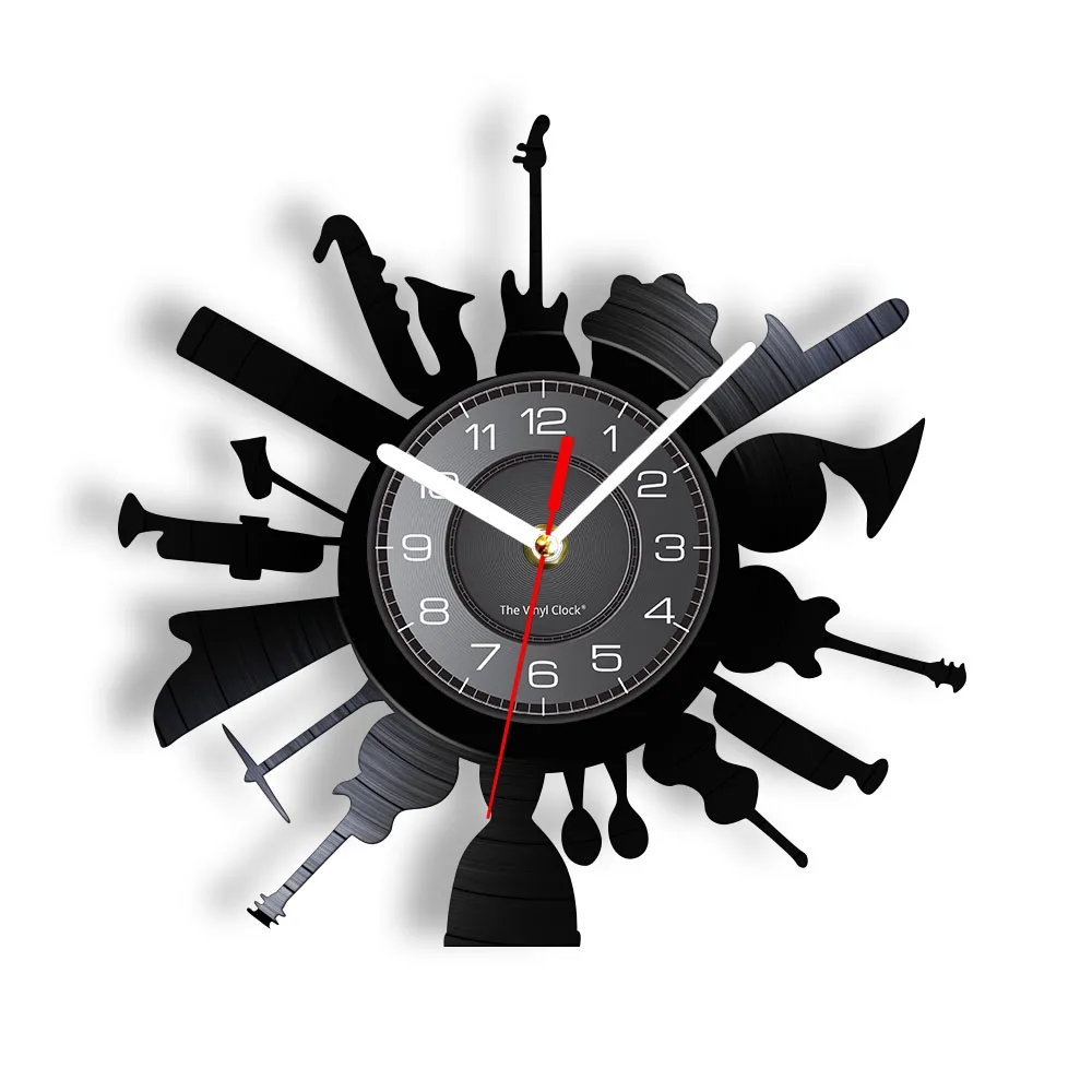 Strumenti Musicali In Cerchio Disco In Vinile Disco Cd Orologio Da Parete Studio Musicale Opera D'Arte Decor Album Retrò Grammofono Record Orologio Da