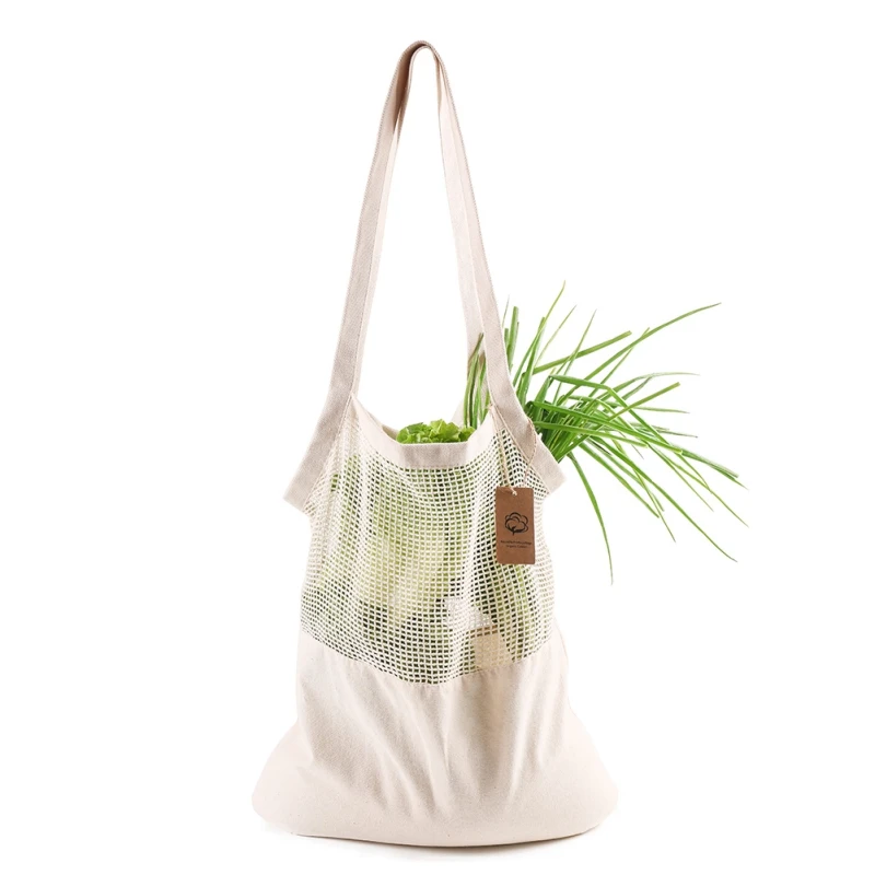 Новая Экологичная сумка для хранения овощей многоразовая сумка из хлопка для фруктов овощная хлопчатобумажная хозяйственная сумка с длинной ручкой