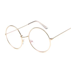 Classic Gold Round Metal Frame Clear Lens Glasses (Gold Trans)