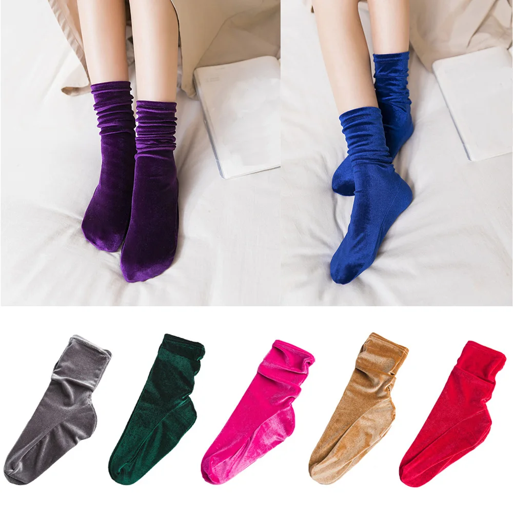 Женские стильные блестящие золотые бархатные носки эластичные удобные повседневные носки-трубы средней высоты