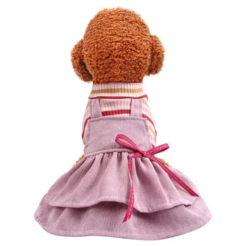 

Pet Dog Cat Spring and Summer New Clothes Color Stripe Corduroy Pink Princess Temperament Skirt Small Dog Clothes