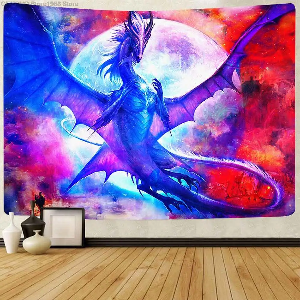 

Simsant Trippy Tapisserie Feuer Drachen Fantasy-Welt Kunst Wand Hängen Wandteppiche für Wohnzimmer Hause Wohnheim Dekor Banner