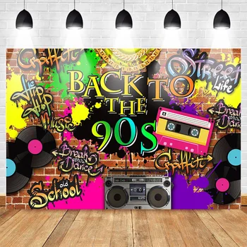 

Back to the 90s Party Backdrop Graffiti Hip Hop Music Party Photo Background Old School Brick Wall Break Backdrop