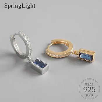 

Springlight 925 Sterling Silver Luxury Blue Zircon Square Statement Long Earrings Handmade Design Fine Jewelrly For Wedding Gift