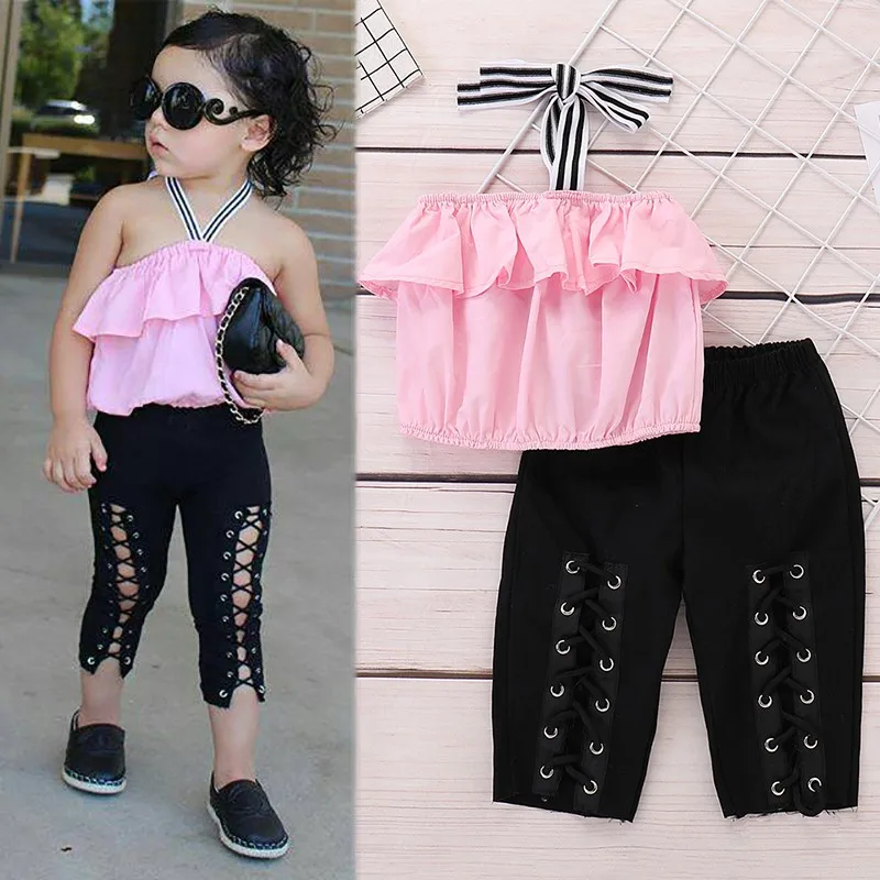 

Chirdren Clothes Summer kids Girl Strap T-shirt Blouse Tops + Long Pants Trousers Pants Casual Outfits for 1-5T#C