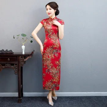 

cheongsam qipao New women's artificial silk cheongsam ladies sexy long cheongsam Chinese banquet dress large size 5XL