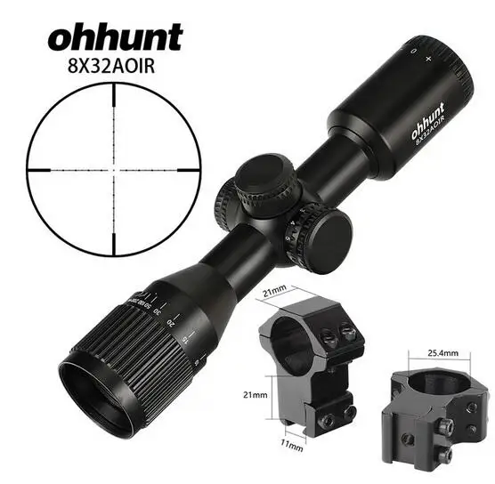 with dovetail rings 8X32 AOIR компактные охотничьи Тактические прицелы Mil освещенный точечный элемент стеклянные Выгравированные рептилии сброс оптики тропа прицел - Цвет: with dovetail rings