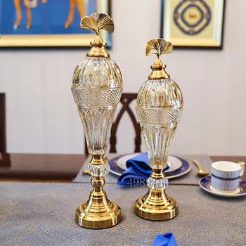 

Creative Retro glass Golden ginkgo candy jar Storage tank Modern home desktop decoration crystal Storage organization wedding