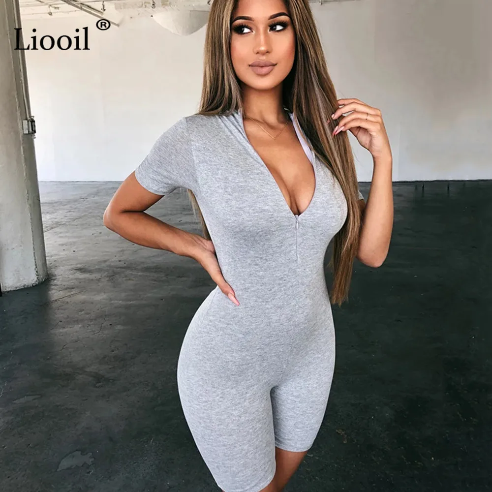 Liooil, черный, серый, Облегающий комбинезон, женская одежда с обеих сторон, сексуальный комбинезон, осень, на молнии, вечерние, Клубные комбинезоны, комбинезоны, шорты