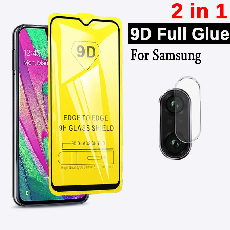 

2 in 1 9D Full Glue Tempered Glass For Samsung A10 A20 A30 A30 A40 A50 A60 A70 M10 M20 M30 Protective Glass Film