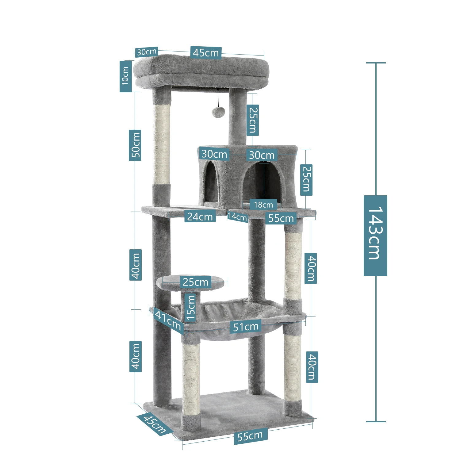 H143cm moderno gato árvore condomínios com sisal